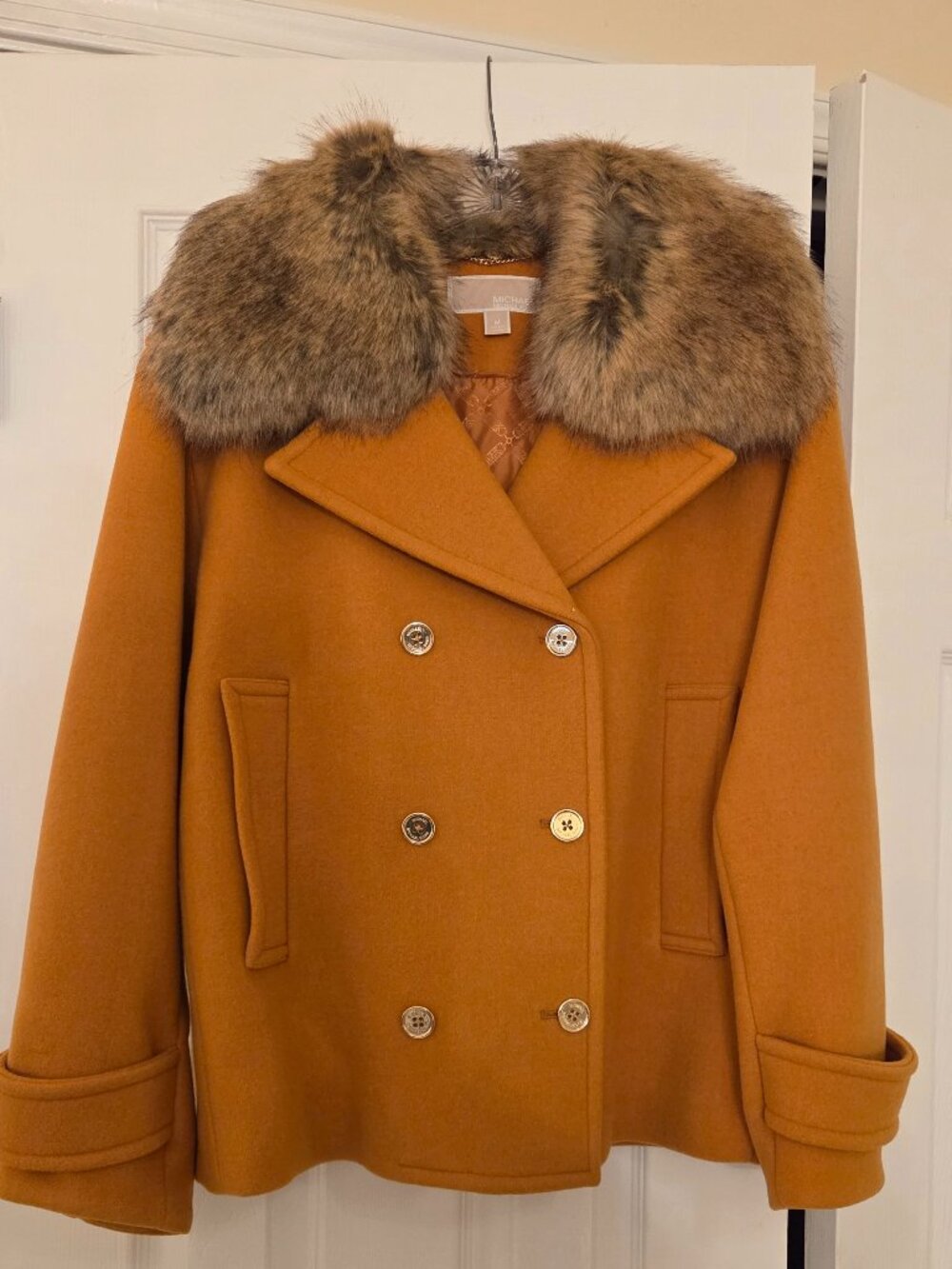 Michael Kors Gold Wool Coat w/Fur Collar -- Luxe Statement Coat